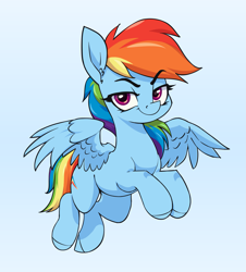 Size: 1625x1800 | Tagged: safe, artist:aquaticvibes, derpibooru import, rainbow dash, pegasus, pony, g4, faic, female, flying, looking at you, mare, simple background, smiling, smiling at you, smirk, smug, smugdash, solo, white background