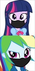 Size: 1170x2340 | Tagged: safe, artist:twilirity, derpibooru import, editor:brokenadam, rainbow dash, twilight sparkle, equestria girls, g4, coronavirus, covid-19, duo, duo female, face mask, female, lesbian, mask, shipping, twidash