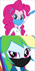 Size: 1170x2340 | Tagged: safe, artist:twilirity, derpibooru import, editor:brokenadam, pinkie pie, rainbow dash, equestria girls, g4, coronavirus, covid-19, duo, duo female, face mask, female, lesbian, mask, pinkiedash, shipping