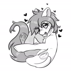 Size: 2300x2349 | Tagged: safe, artist:opalacorn, derpibooru import, oc, oc only, earth pony, pony, black and white, female, floating heart, frog (hoof), grayscale, heart, heart eyes, looking at you, mare, monochrome, open mouth, open smile, simple background, smiling, smiling at you, solo, underhoof, white background, wingding eyes