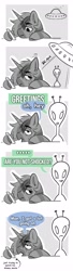 Size: 1115x4096 | Tagged: safe, artist:opalacorn, derpibooru import, oc, oc only, oc:silver stream, alicorn, alien, zebra, black and white, cellphone, comic, duo, flying saucer, grayscale, hoof hold, male, monochrome, partial color, phone, simple background, smartphone, stallion, white background, zebra alicorn