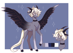 Size: 1728x1248 | Tagged: artist needed, safe, derpibooru import, oc, demon, pegasus, pony, auction open, passepartout, reference sheet, slender, thin