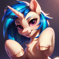 Size: 1024x1024 | Tagged: safe, ai content, derpibooru import, generator:pony diffusion v6 xl, generator:stable diffusion, machine learning generated, dj pon-3, vinyl scratch, pony, unicorn, g4, glasses, horn, outdoors, prompter:teonanakatle, solo