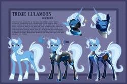 Size: 6480x4320 | Tagged: safe, artist:parrpitched, derpibooru import, trixie, oc, oc:trixie lulamoon(prisoners of the moon), unicorn, g4, alternate universe, boots, clothes, fireheart76's latex suit design, gloves, horn, latex, latex boots, latex gloves, latex suit, prisoners of the moon, reference sheet, rubber, rubber gloves, rubber suit, shoes, unicorn oc