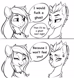 Size: 2000x2096 | Tagged: safe, artist:kittytitikitty, derpibooru import, oc, oc only, pegasus, 2 panel comic, black and white, comic, grayscale, monochrome, pegasus oc, vulgar