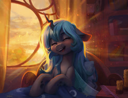 Size: 1965x1500 | Tagged: safe, artist:koviry, derpibooru import, oc, oc only, oc:chrys, changeling, cute, cuteling, eyes closed, not queen chrysalis, open mouth, solo