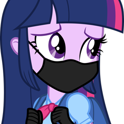 Size: 3000x3000 | Tagged: safe, artist:cloudy glow, derpibooru import, editor:brokenadam, twilight sparkle, human, equestria girls, g4, backpack, clothes, coronavirus, covid-19, cute, face mask, female, gloves, mask, sad, sadorable, simple background, solo, transparent background, twiabetes, vector