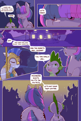 Size: 960x1440 | Tagged: safe, alternate version, artist:cold-blooded-twilight, derpibooru import, spike, twilight sparkle, comic:cold storm, both cutie marks, cold blooded twilight, comic, dialogue, guards, sleepy, speech bubble