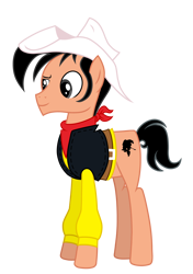 Size: 3790x5371 | Tagged: safe, artist:alicesponycorner, derpibooru import, earth pony, pony, bande dessinée, belgium, clothes, cowboy, cowboy hat, crossover, france, french, hat, lucky luke, ponified, show accurate, simple background, solo, species swap, transparent background