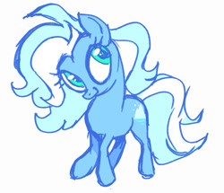 Size: 1379x1186 | Tagged: oc name needed, safe, artist:janegumball, derpibooru import, part of a set, oc, oc only, earth pony, pony, blue coat, blue mane, blue tail, colored sketch, doodle, earth pony oc, eyelashes, female, female oc, green eyes, looking back, mare, mare oc, not trixie, oc redesign, ponyville ciderfest, ponyville ciderfest 2024, requested art, simple background, sketch, smiling, solo, standing, tail, three quarter view, two toned mane, two toned tail, white background