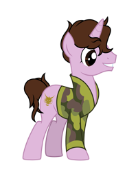 Size: 4375x5439 | Tagged: safe, artist:alicesponycorner, derpibooru import, oc, dragon, pony, unicorn, g4, camouflage, clothes, horn, jacket, male, pink coat, ponified, ponysona, reference, show accurate, simple background, solo, species swap, stallion, stallion oc, transparent background, vector