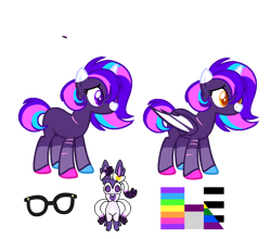 Size: 1000x880 | Tagged: safe, derpibooru import, oc, oc:opalite spirit, bat pony, unicorn, female, glasses, horn, plurgender, reference sheet