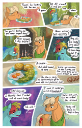 Size: 2000x3100 | Tagged: safe, artist:seventozen, derpibooru import, applejack, rainbow dash, pony, comic:the problem of parthus, comic, fried egg, mouth hold