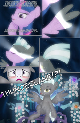 Size: 1989x3072 | Tagged: safe, artist:anonymousandrei, derpibooru exclusive, derpibooru import, lightningroad, rumble, thunderlane, twilight sparkle, twilight sparkle (alicorn), alicorn, pegasus, pony, comic:rumble and the tree of harmony, g4, blushing, colt, comic, duo, duo male and female, female, foal, implied incest, implied rumblelane, male, mare, rule 63, transformation, tree of harmony, treelight sparkle