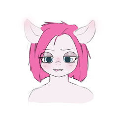 Size: 4000x4000 | Tagged: safe, artist:mclovin, derpibooru import, pinkie pie, anthro, earth pony, pony, alternate hairstyle, bare shoulder portrait, bare shoulders, blushing, bust, concept art, fangs, female, mare, pinkamena diane pie, portrait, sketch, tongue, tongue out