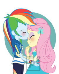 Size: 800x1000 | Tagged: safe, derpibooru import, fluttershy, rainbow dash, human, equestria girls, g4, blushing, female, flutterdash, kissing, lesbian, shipping