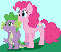 Size: 1170x992 | Tagged: safe, artist:cmara, derpibooru import, pinkie pie, spike, dragon, earth pony, g4, female, male