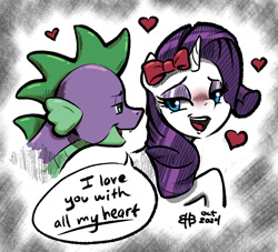 Size: 737x670 | Tagged: safe, artist:burning-heart-brony, derpibooru import, rarity, spike, dragon, pony, adult, adult spike, blushing, female, male, older, older spike, open mouth, shipping, sparity, straight