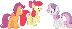 Size: 1887x771 | Tagged: safe, derpibooru import, edit, edited screencap, editor:pascalmulokozi2, screencap, apple bloom, scootaloo, sweetie belle, earth pony, pegasus, pony, unicorn, g4, growing up is hard to do, background removed, cutie mark crusaders, female, horn, mare, not a vector, older, older apple bloom, older cmc, older scootaloo, older sweetie belle, shocked, trio, trio female