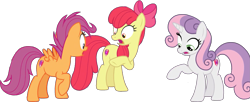 Size: 1887x769 | Tagged: safe, derpibooru import, edit, edited screencap, editor:pascalmulokozi2, screencap, apple bloom, scootaloo, sweetie belle, earth pony, pegasus, pony, unicorn, g4, growing up is hard to do, background removed, cutie mark crusaders, female, horn, mare, not a vector, older, older apple bloom, older cmc, older scootaloo, older sweetie belle, shocked, trio, trio female