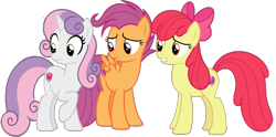 Size: 1511x752 | Tagged: safe, derpibooru import, edit, edited screencap, editor:pascalmulokozi2, screencap, apple bloom, scootaloo, sweetie belle, earth pony, pegasus, pony, unicorn, g4, growing up is hard to do, background removed, cutie mark crusaders, female, horn, mare, not a vector, older, older apple bloom, older cmc, older scootaloo, older sweetie belle, trio, trio female