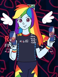 Size: 810x1080 | Tagged: safe, artist:captainelsa, derpibooru import, rainbow dash, equestria girls, g4, drink, energy drink, female, formula 1, mobil 1, red bull, red bull gives you wings, solo