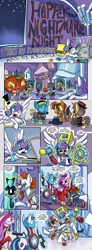 Size: 1200x3273 | Tagged: safe, artist:lytlethelemur, derpibooru import, princess cadance, princess flurry heart, shining armor, sunburst, alicorn, bat pony, unicorn, g4, captain america, clothes, comic, costume, devil costume, devil horns, halloween, halloween 2024, halloween costume, holiday, horn, horns, it, marvel, open mouth, pennywise, screaming