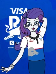 Size: 810x1080 | Tagged: safe, artist:captainelsa, derpibooru import, rarity, human, equestria girls, g4, drink, energy drink, female, formula 1, lipstick, orlen, red bull, red lipstick, solo, visa