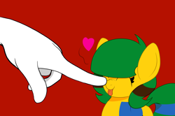 Size: 2506x1668 | Tagged: safe, artist:jerkface, oc, oc:blocky bits, blep, boop, hand, heart