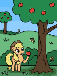 Size: 810x1080 | Tagged: safe, artist:captainelsa, derpibooru import, applejack, earth pony, pony, apple, apple tree, food, solo, tree