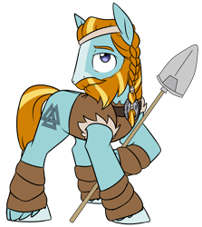 Size: 3816x4284 | Tagged: safe, artist:chub-wub, derpibooru import, rockhoof, earth pony, pony, campfire tales, g4, beard, braid, clothes, facial hair, looking at you, male, my little pony: friendship is magic, rockhoof's shovel, shovel, simple background, solo, stallion, transparent background, unshorn fetlocks, valknut