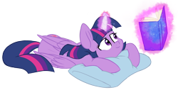 Size: 3034x1539 | Tagged: safe, artist:chub-wub, derpibooru import, twilight sparkle, twilight sparkle (alicorn), alicorn, pony, g4, adorkable, book, cute, dork, female, folded wings, glowing, glowing horn, horn, levitation, magic, magic aura, mare, pillow, reading, simple background, solo, tail, telekinesis, transparent background, wings