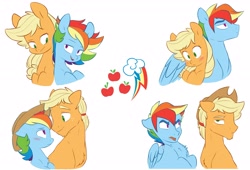 Size: 4096x2793 | Tagged: safe, artist:chub-wub, derpibooru import, applejack, applejack (male), rainbow blitz, rainbow dash, earth pony, pegasus, pony, g4, accessory theft, appleblitz (straight), appledash, applejack's hat, bedroom eyes, blushing, clothes, cowboy hat, duo, female, folded wings, freckles, gay, half r63 shipping, hat, hug, lesbian, male, mare, no homo, open mouth, open smile, redraw, rule 63, ship:blitzjack, ship:rainbowjack, shipping, smiling, stallion, straight, tongue, tongue out, tsundere, winghug, wings