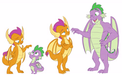 Size: 6789x4213 | Tagged: safe, artist:chub-wub, derpibooru import, smolder, spike, dragon, g4, :/, best friends, crossed arms, dragoness, duo, duo male and female, fangs, female, gigachad spike, growth spurt, height difference, implied shipping, implied spolder, implied straight, male, older, older smolder, older spike, one eye closed, simple background, teenage spike, teenaged dragon, teenager, white background, winged spike, wings, wink