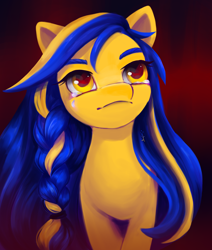 Size: 3300x3900 | Tagged: safe, artist:saphypone, derpibooru import, oc, oc only, oc:ukraine, earth pony, pony, crying, current events, nation ponies, ponified, sad, solo, species swap, ukraine