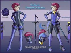 Size: 2500x1875 | Tagged: safe, artist:devillustart, derpibooru import, oc, oc only, oc:tempest shadow(prisoners of the moon), human, equestria girls, g4, alternate universe, boots, clothes, couple, fireheart76's latex suit design, gloves, humanized, humanized oc, latex, latex boots, latex gloves, latex suit, prisoners of the moon, rubber, rubber gloves, rubber suit, shoes