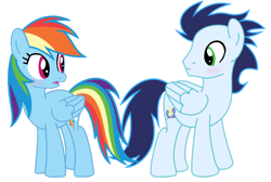 Size: 1280x859 | Tagged: safe, artist:soarindasher10, derpibooru import, rainbow dash, soarin', pegasus, pony, blushing, duo, female, looking at each other, looking at someone, male, mare, shipping, simple background, smiling, smiling at each other, soarindash, stallion, straight, transparent background