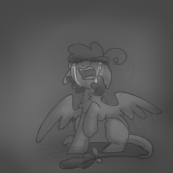 Size: 600x600 | Tagged: safe, artist:php193, derpibooru import, oc, oc only, oc:raevyn, pegasus, pony, angry, angst, crying, female, monochrome, sad, screaming, sketch, solo, vent art