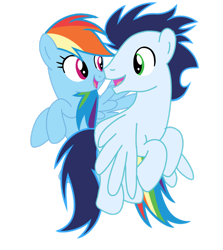 Size: 1280x1432 | Tagged: safe, artist:soarindasher10, derpibooru import, rainbow dash, soarin', pegasus, pony, female, flying, looking at each other, looking at someone, male, mare, shipping, simple background, smiling, smiling at each other, soarindash, stallion, straight, transparent background