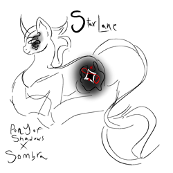 Size: 1280x1280 | Tagged: artist needed, source needed, safe, derpibooru import, king sombra, pony of shadows, stygian, oc, oc:starlane, unicorn, g4, curved horn, ear fluff, ears, female, horn, interspecies offspring, librarian, mare, offspring, parent:king sombra, parent:pony of shadows, roached mane, simple background, star cutiemark, white background