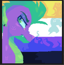 Size: 719x722 | Tagged: safe, artist:kreeeeeez, derpibooru import, spike, dragon, g4, digital art, eyebrow piercing, gender headcanon, lacrimal caruncle, nonbinary pride flag, nonbinary spike, piercing, pixel art, pride, pride flag