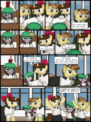 Size: 1750x2333 | Tagged: safe, artist:99999999000, derpibooru import, oc, oc only, oc:li anna, oc:mar baolin, oc:zhang cathy, earth pony, pegasus, unicorn, comic:affection, clothes, comic, female, glasses, horn, school, school uniform