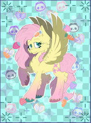 Size: 2224x3000 | Tagged: safe, artist:bryony6210, artist:bryonythewolf, derpibooru import, part of a set, fluttershy, pegasus, pony, g4, cheek fluff, chest fluff, ear fluff, ears, female, mare, raised hoof, raised leg, solo, spread wings, unshorn fetlocks, wings