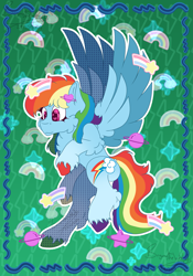 Size: 2101x3000 | Tagged: safe, artist:bryony6210, artist:bryonythewolf, derpibooru import, part of a set, rainbow dash, pegasus, pony, g4, cheek fluff, chest fluff, female, mare, outline, solo, spread wings, unshorn fetlocks, white outline, wings