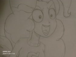 Size: 4000x3000 | Tagged: safe, derpibooru import, pinkie pie, human, equestria girls, g4, monochrome, open mouth, smiling, solo, traditional art