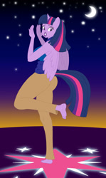 Size: 1191x2000 | Tagged: safe, artist:shay24, derpibooru import, twilight sparkle, twilight sparkle (alicorn), alicorn, anthro, plantigrade anthro, female, human to anthro, lipstick, looking back, night, post-transformation, raised leg, solo, species swap, transformation