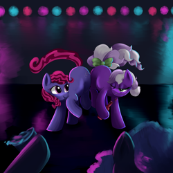 Size: 5000x5000 | Tagged: safe, artist:lillslim, derpibooru import, oc, oc only, earth pony, pony, g4, absurd resolution, alcohol, bow, digital art, drink, drugs, drunk, earth pony oc, looking at each other, looking at someone, party, rave, tail, tail bow