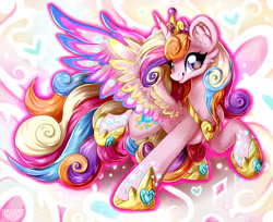 Size: 1280x1047 | Tagged: safe, artist:woonborg, derpibooru import, princess cadance, alicorn, g4, bipedal, chest fluff, crown, ear fluff, ears, female, gameloft, hoof shoes, jewelry, mare, rainbow power, regalia, smiling, solo, spread wings, wings