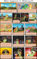 Size: 4844x7785 | Tagged: safe, artist:deyrasd, derpibooru import, oc, oc:coalminer, pony, unicorn, absurd resolution, bloodshot eyes, castle, clothes, comic, dress, explosion, female, filly, foal, hard hat, hat, horn, magic, male, mare, methane, mine, miner, pickaxe, poland, polish flag, rainbow, red eyes, stallion, wałbrzych