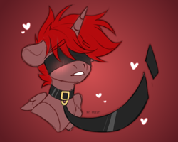 Size: 2500x2000 | Tagged: safe, artist:shelti, derpibooru import, oc, oc:hardy, alicorn, pony, blindfold, blushing, bust, collar, heart, high res, leash, male, malesub, portrait, solo, stallion, submissive